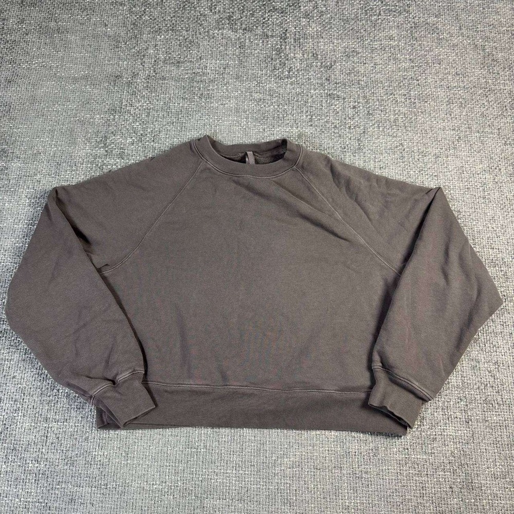 Skims Cropped Raglan Sweatshirt Unisex Medium Charcoal Grey Cotton Terry